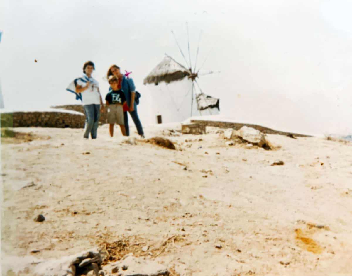 Family photo from 1980s visiting Mykonos - author with two sisters